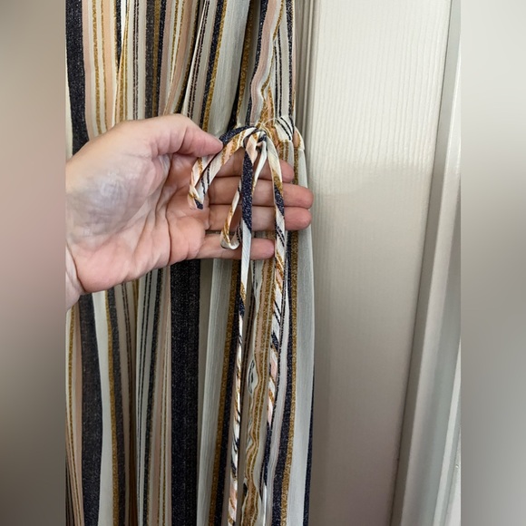 Xhilaration-Denim Blue-Ivory-Golden Stripes Lightly Sheer Open Front Shirt Dress - Picture 8 of 12